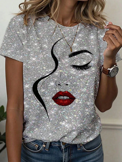 Abstract Face Line Art Graphic Print T-Shirt