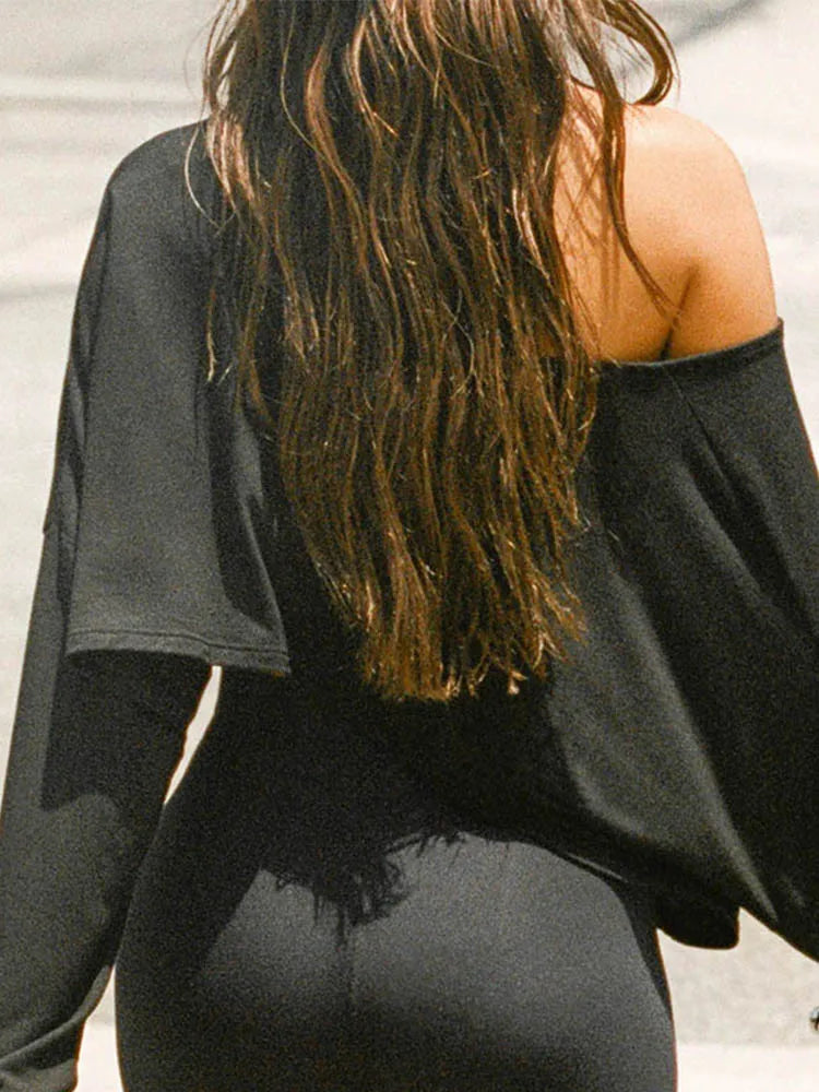 Streetwear Off-shoulder Long Sleeve Loose T Shirts