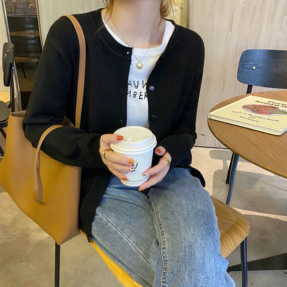 Knitted Cardigans Long Sleeve O-Neck White Knit Cardigan Tops Sweaters