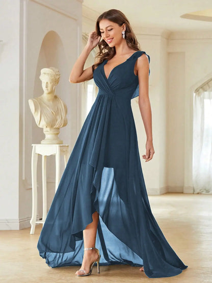 Mgiacy Surplice Front Ruffle Trim Prom Dress
