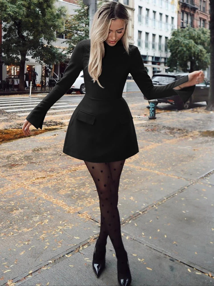 Dulzura Long Sleeves Zipper Bodycon Mini Dress