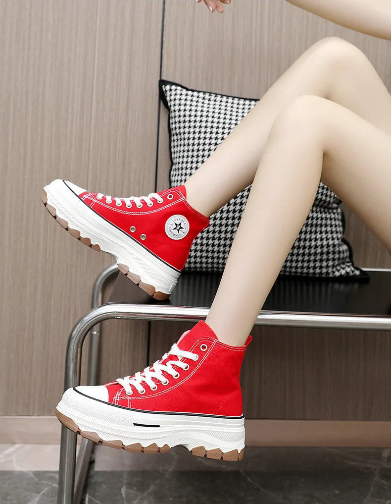 High Top Lace-Up Height Canvas Sneakers