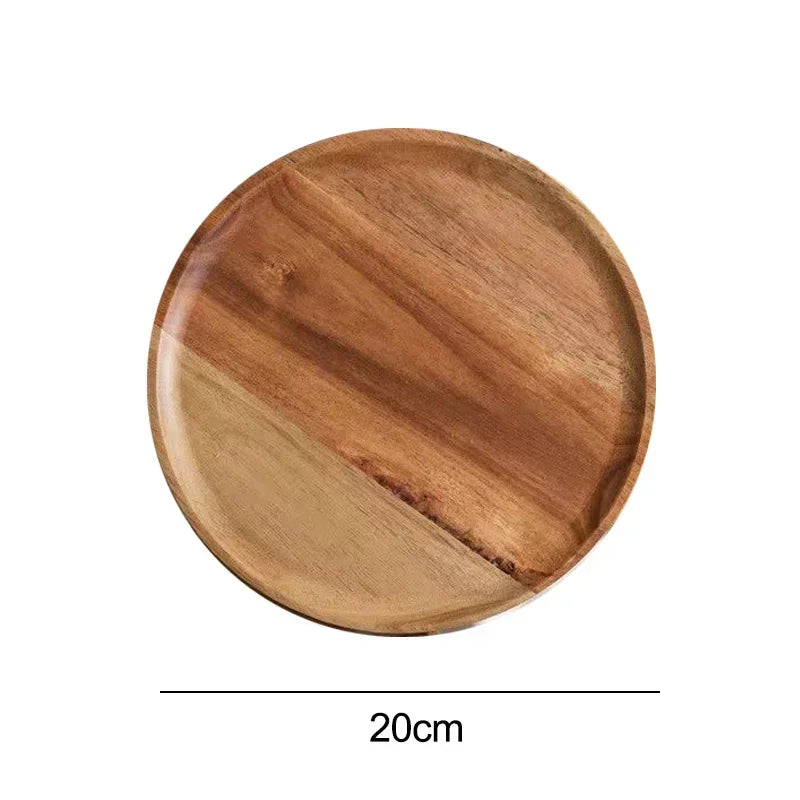 10/15/20/25cm Wooden Round Serving Platter Tray