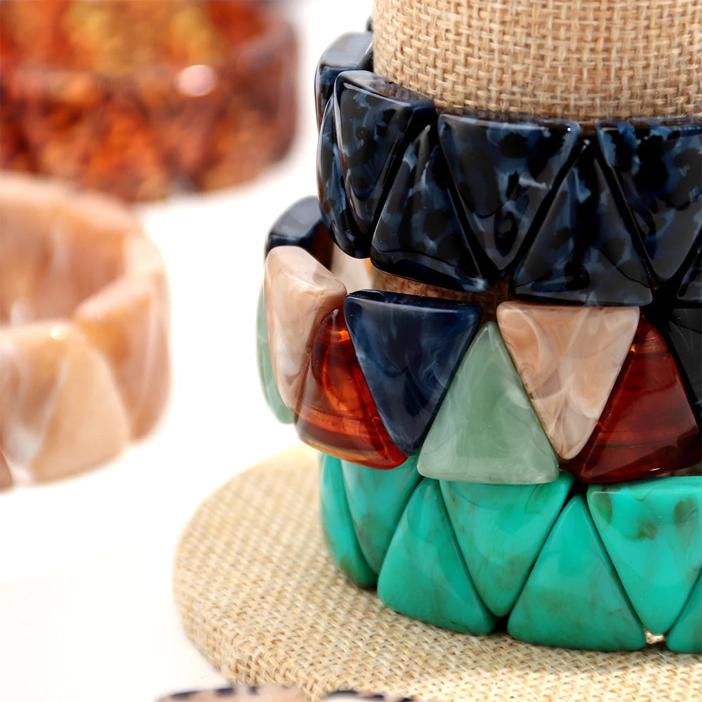 Acrylic Geometric Triangle Marble Elastic Beads Bracelets
