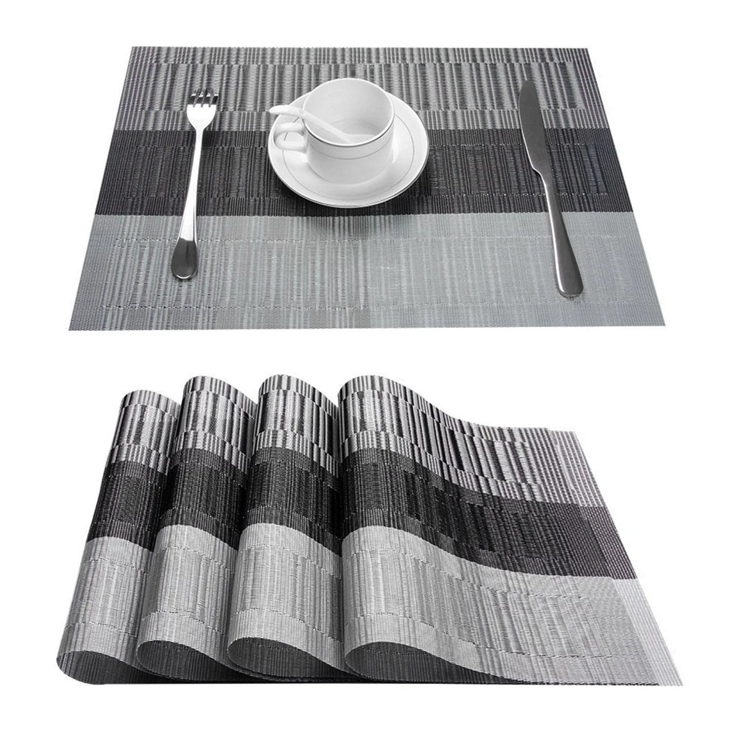 4PCS/SET Placemats PVC Table Mat Weave Stripe Pads