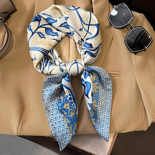Luxury Silk Square Plaid Satin Scarf
