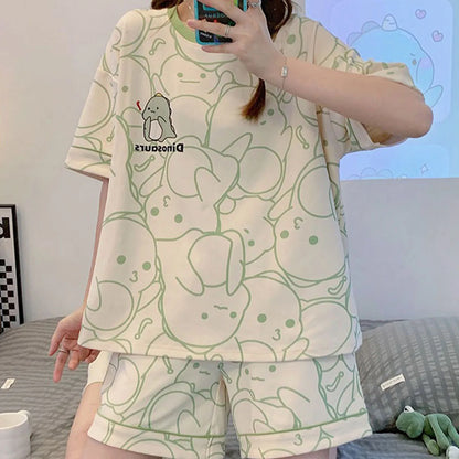 Loose Fit Cartoon Bear Short Sleeve Gradient Casual Pajamas Sets