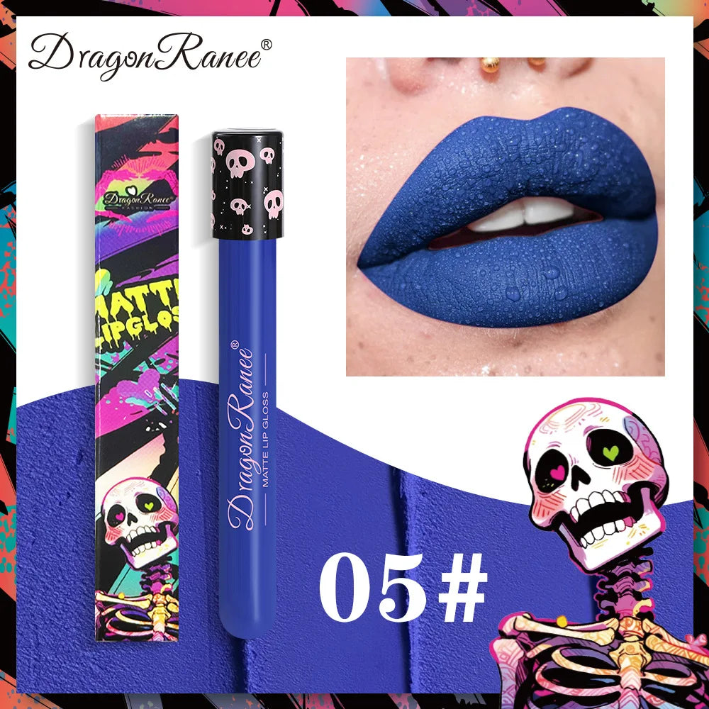 12 Color Halloween Lip Gloss Makeup Black Green Purple Waterproof Matte Lipstick
