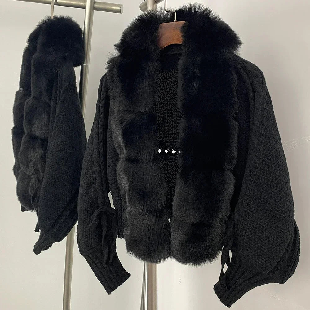 Faux Fur Coat Fake Fur Jacket Knitted Solid Sweater