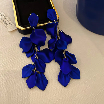 Bohemian Rose Petal Flower Drop Long Tassel Earrings