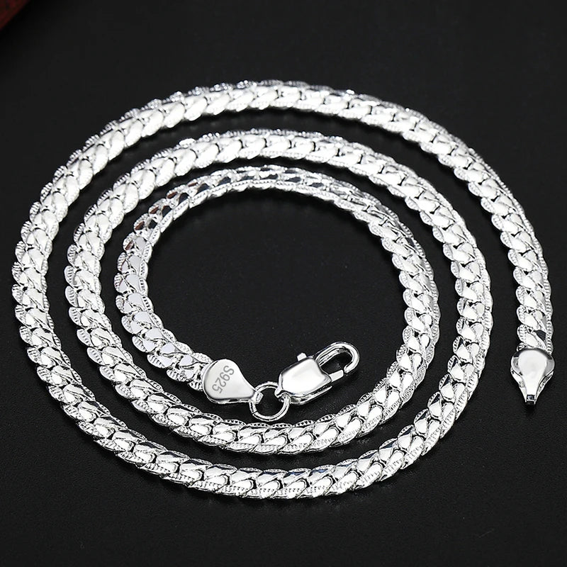 925 Sterling Silver 6mm Side Chain Necklace Jewelry