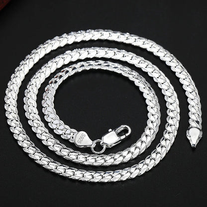 925 Sterling Silver 6mm Side Chain Necklace Jewelry