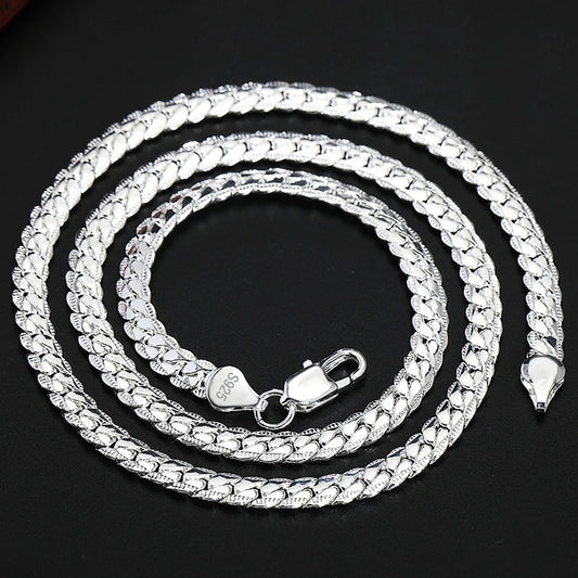 925 Sterling Silver 6mm Side Chain Necklace Jewelry