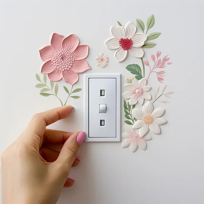 Beautiful flowers Switch Wall Sticker PVC Removable Waterproof sticker