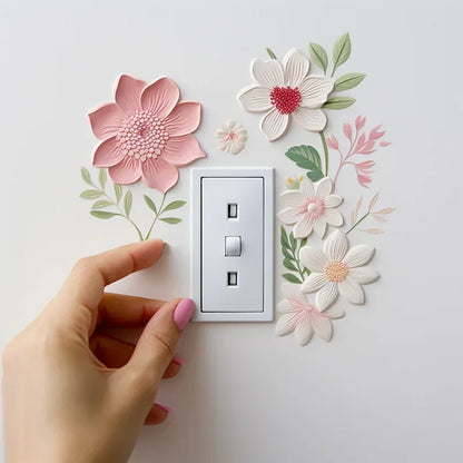 Beautiful flowers Switch Wall Sticker PVC Removable Waterproof sticker