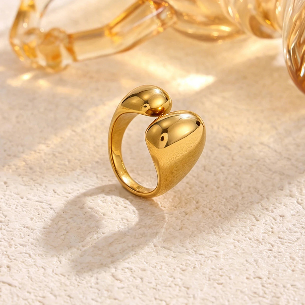 Luxury Stainless Steel 18K PVD Gold Plated Shiny Zircon Stackable Rings