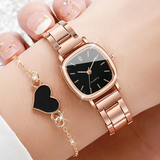 Square Stainless Steel Quartz Watch Set