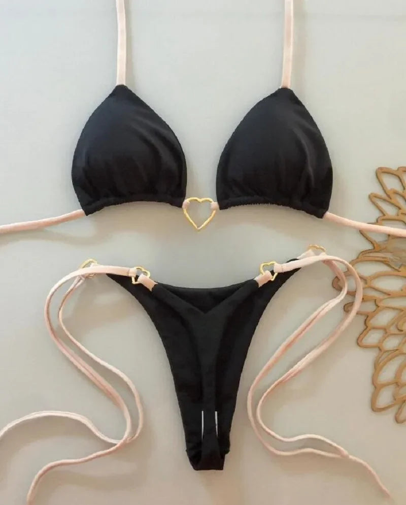 Sexy Halter Solid color Bikini Set Swimsuit