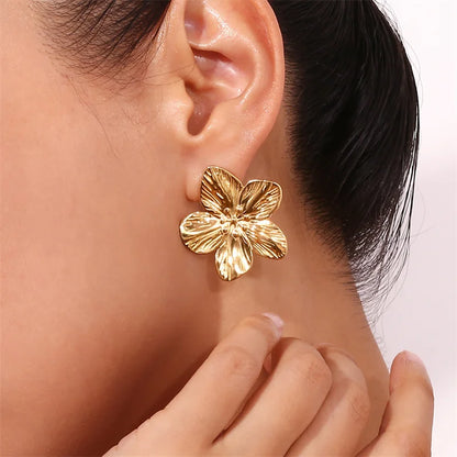 Gold Flower Stud Geometric Earrings
