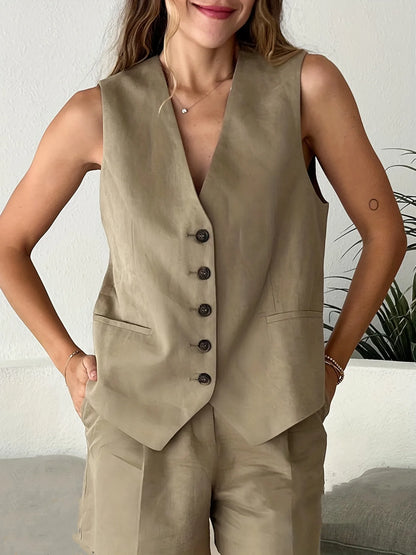 Casual High Waist Wide Leg Shorts Sets