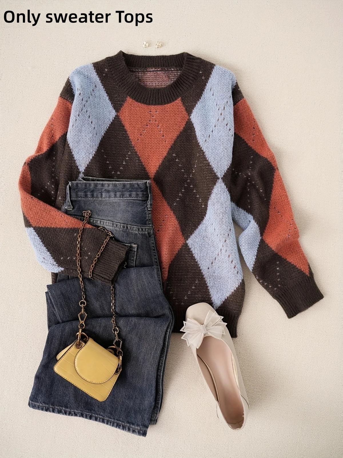 Classic diamond plaid contrast color pullover sweater