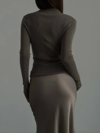 Faldas largas informales de satén, sueltas, de talle alto