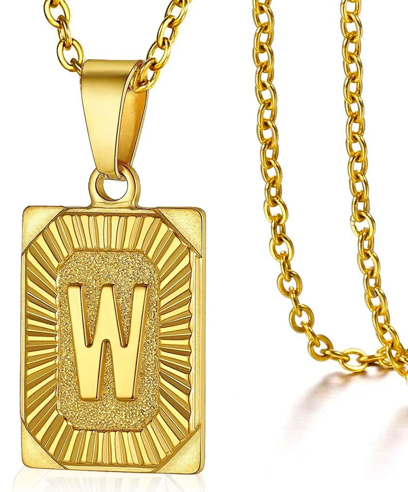 Initial Pendant Stainless Steel Letter Square Necklace