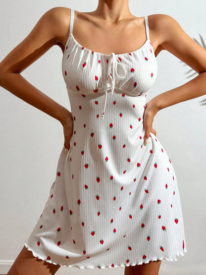 Sexy Nightdress  Heart Printed Mini Dress Lingerie Pyjamas