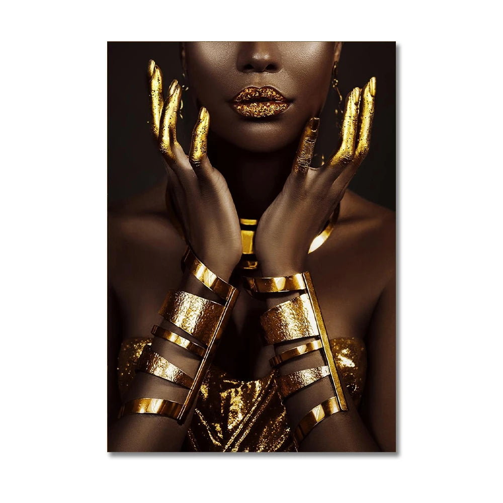 African Women Classic Black Gold Gestures Posters Female Portraits Canvas