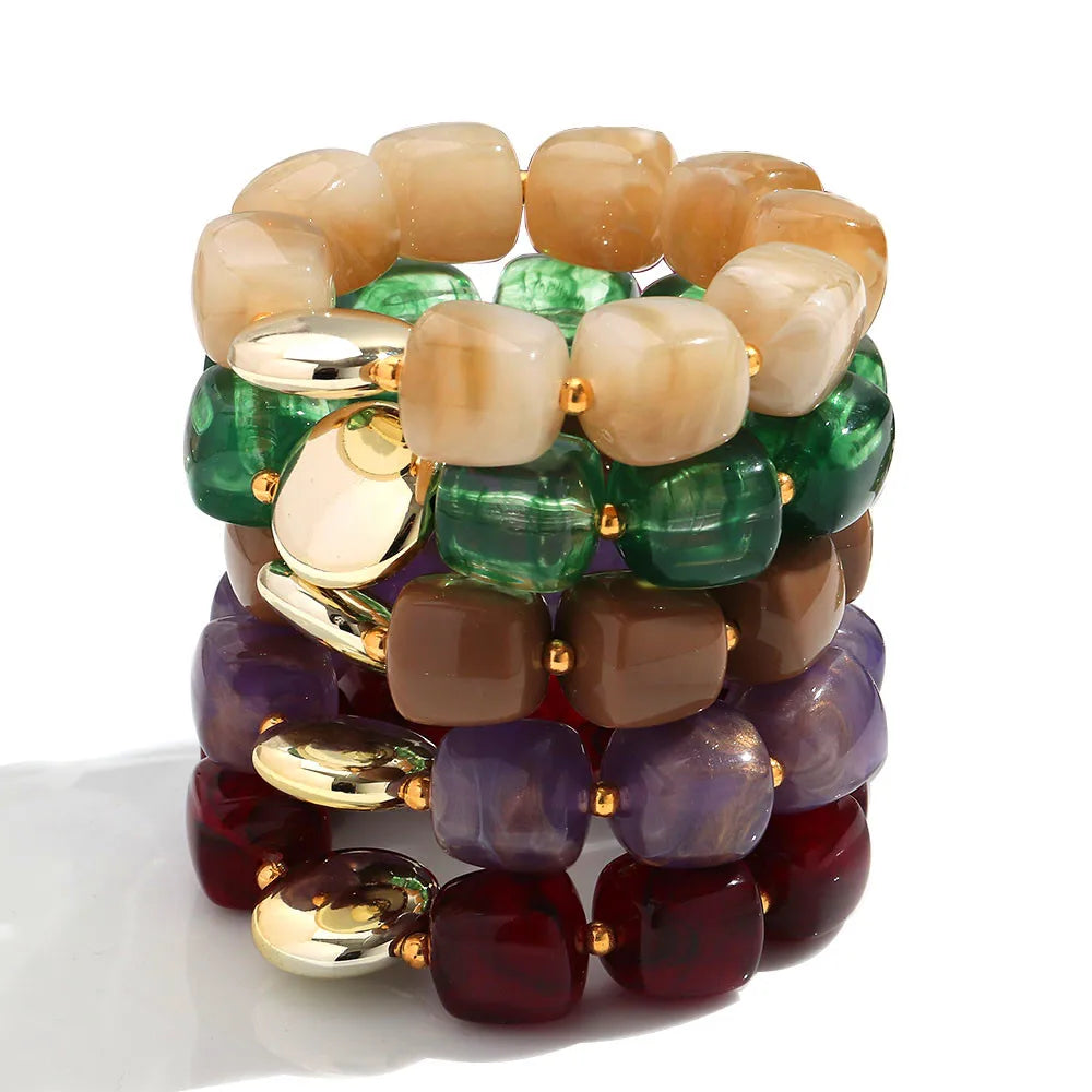 Colorful Acrylic Square Beads Elastic Bracelets