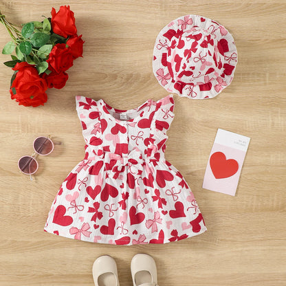 Newborn Baby Girl Love Print Sleeveless Dress Set