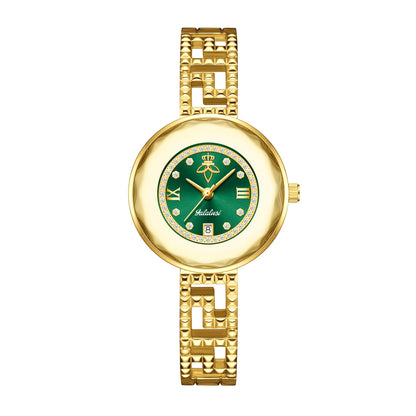 Round Dial Luxury Diamond-Studded Water-Resistant Quartz Bracelet Watch