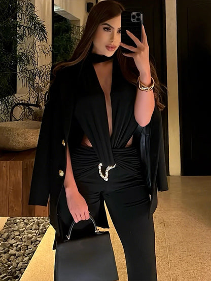 Sexy Sleeveless Metal Buckle Elegant Overalls