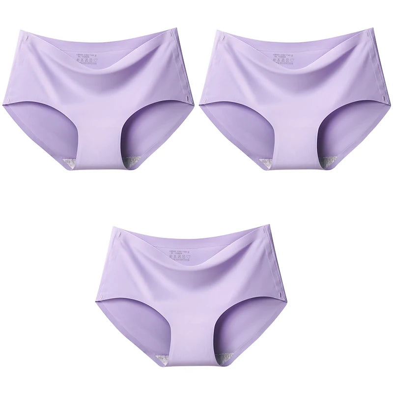 3Pcs/Set Large Size Mid-waist Ice silk Lingerie