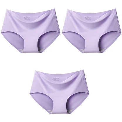 3Pcs/Set Large Size Mid-waist Ice silk Lingerie