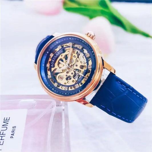 Aogulas Genuine Hollow-Out Diamond-Encrusted Fully Automatic Mechanical Watch