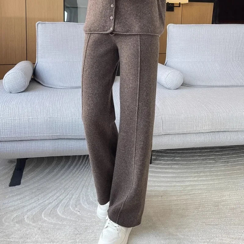 Autumn Winter High End Knitted Wide Casual Straight Pants