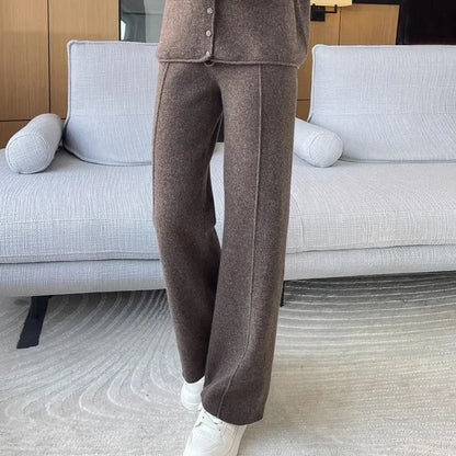 Autumn Winter High End Knitted Wide Casual Straight Pants