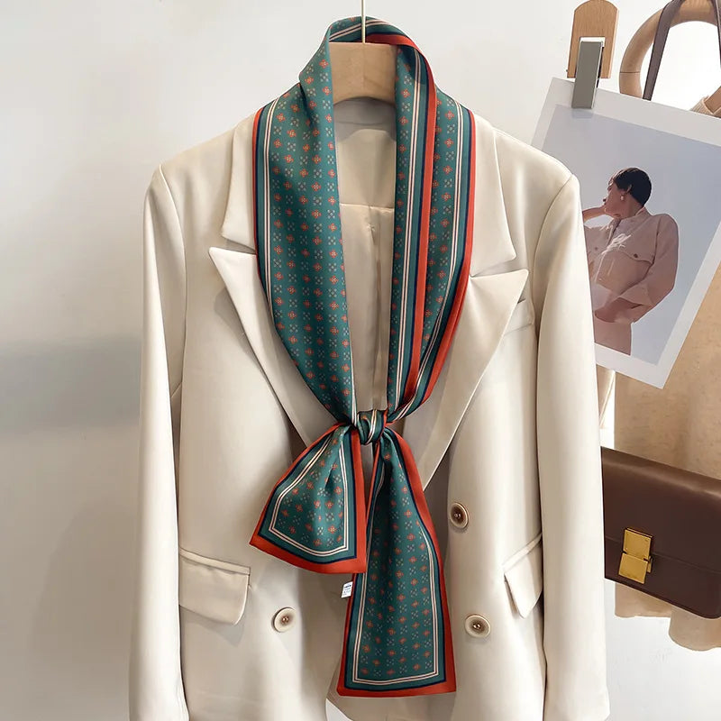50 Color Silk Feel Scarf Luxury Long Narrow Small Silk Scarves Shawl