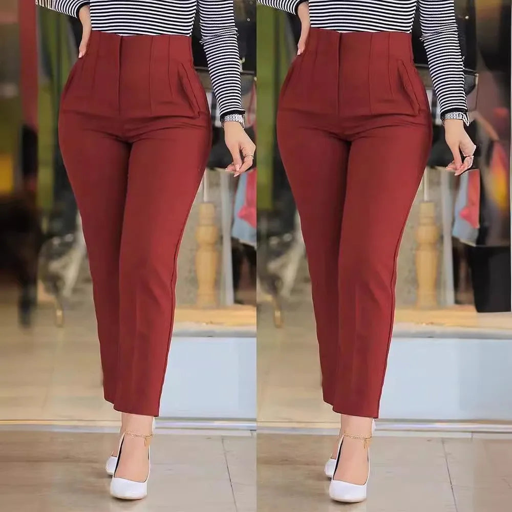 Streetwear Zipper Stretch Elegant Vintage High Waisted Pants