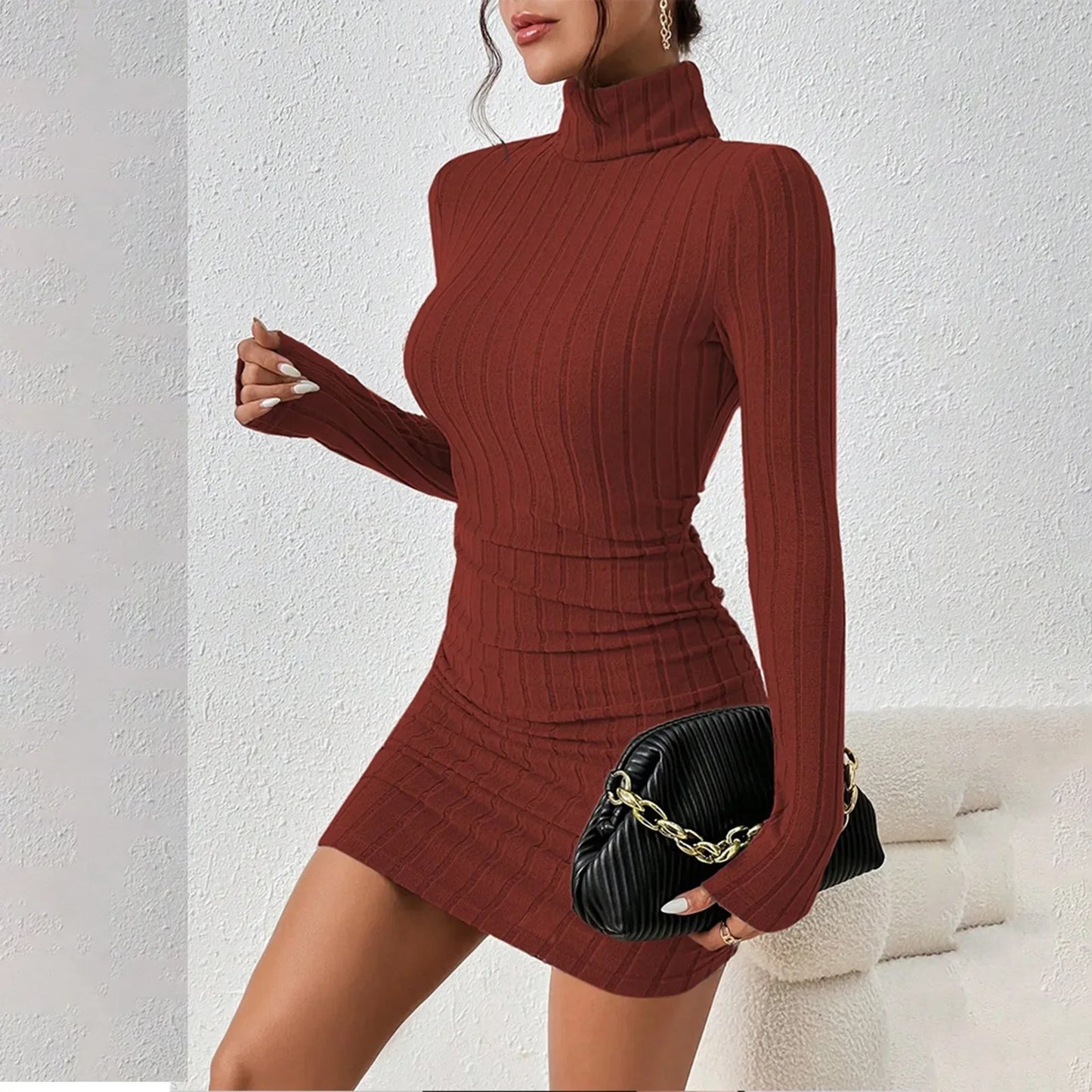 Bottoming Long Sleeves Sexy Mini Dress