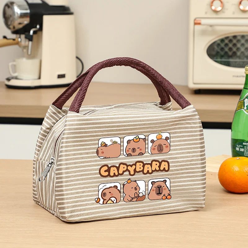 Capybara Portable Cute Anime Printed Figures Stripe Freezer Lunch Bags