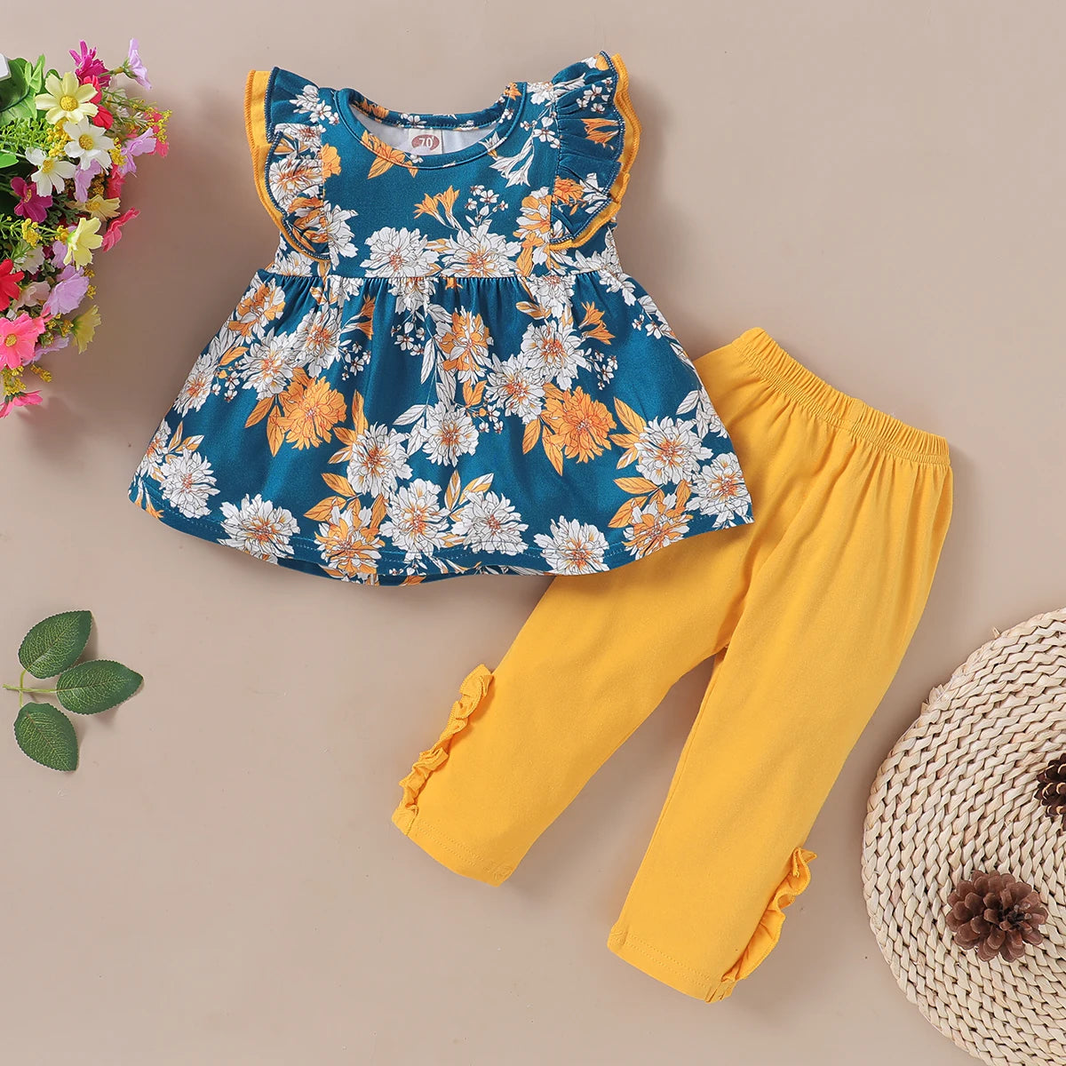 1-6T Sleeveless Flower T-shirt + Leggings Pants Set