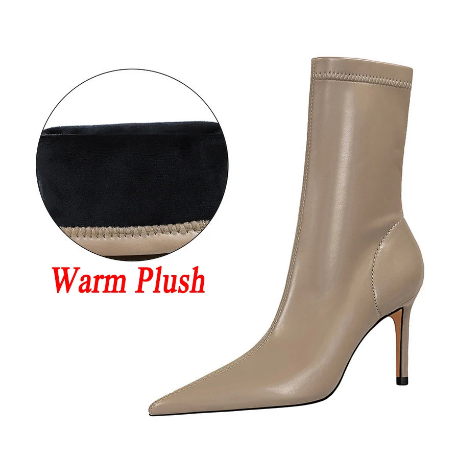 7.5cm 10cm High Heels Leather Short Ankle Boots