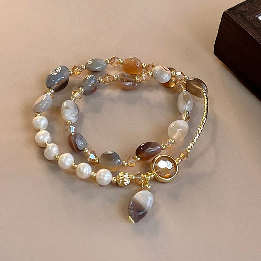 Crystal Pearl Ethnic Stacking Bracelets