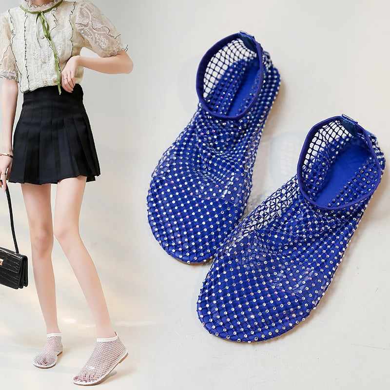 Mesh Luxurious Rhinestone Round Toe Sandal
