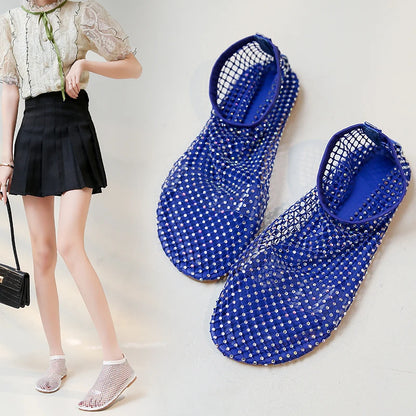 Mesh Luxurious Rhinestone Round Toe Sandal