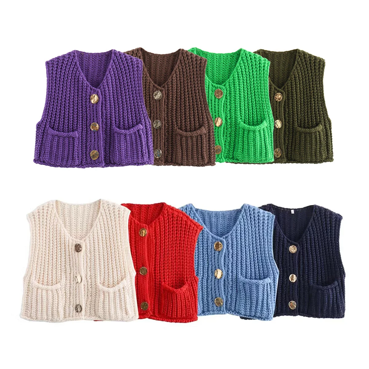 Korean Crop Sweater Vest Solid Loose Casual Sweater Vest