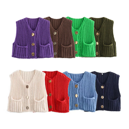 Korean Crop Sweater Vest Solid Loose Casual Sweater Vest