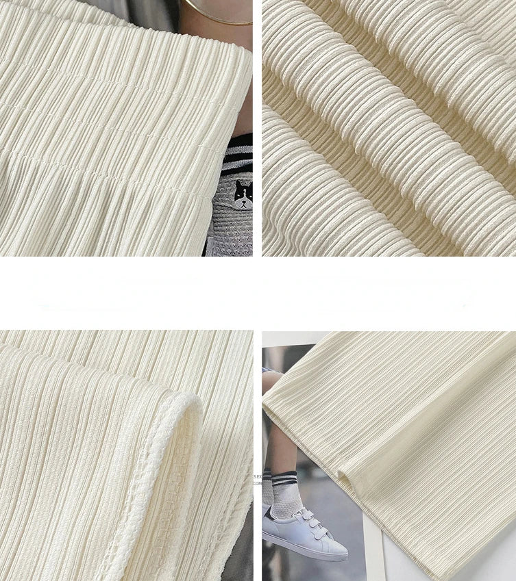 Pantalones coreanos de gasa fina de seda de pierna ancha